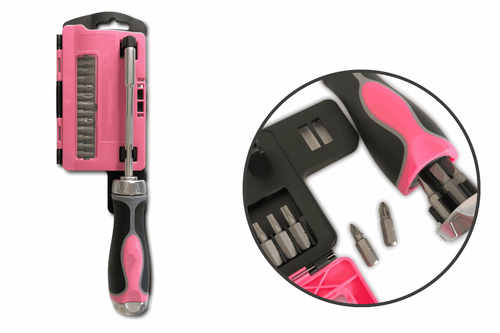 13-in-1 Ratcheting Screwdriver with Bit Set – Pink