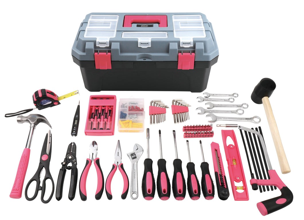 Pink 170 Piece Household Tool Kit with New and Improved Tool Box 