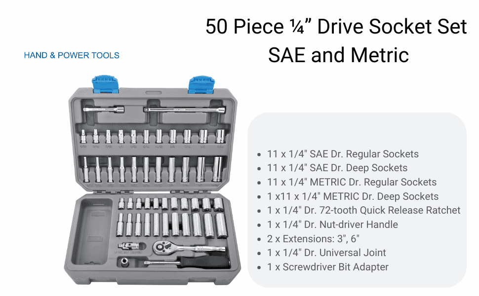 1/4 drive socket set, deep and regular sockets