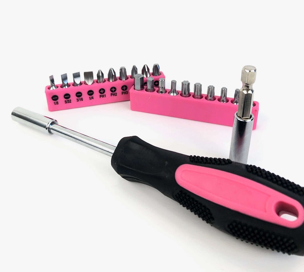 53 Piece Household Tool Kit with Tool Box Pink