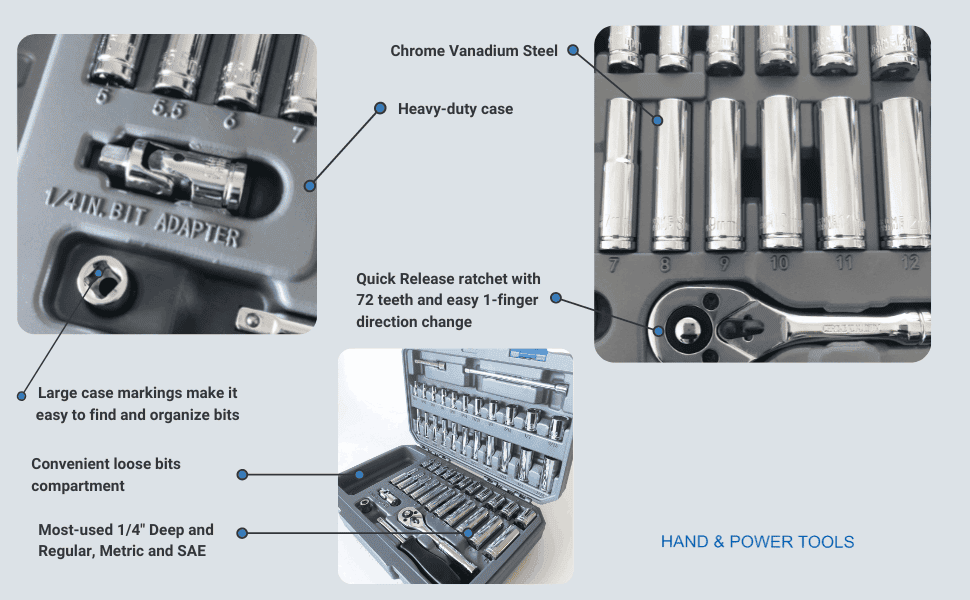 1/4 drive socket set, deep and regular sockets