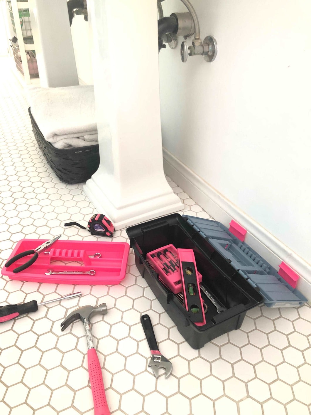 53 Piece Household Tool Kit with Tool Box Pink