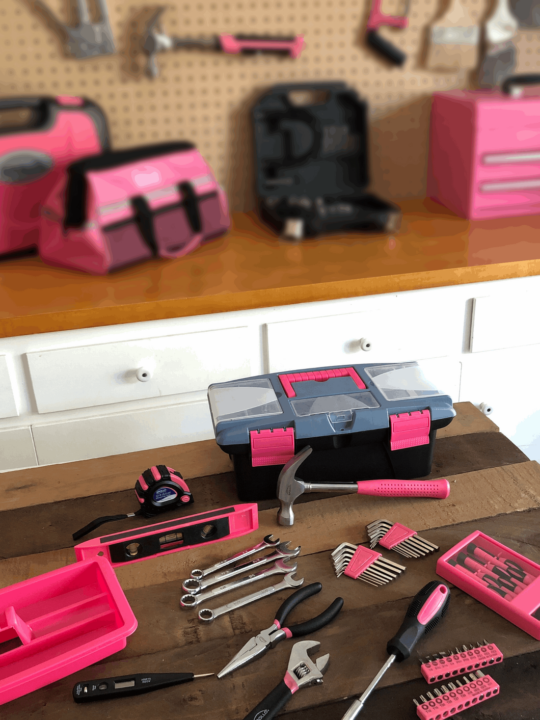 53 Piece Household Tool Kit with Tool Box Pink