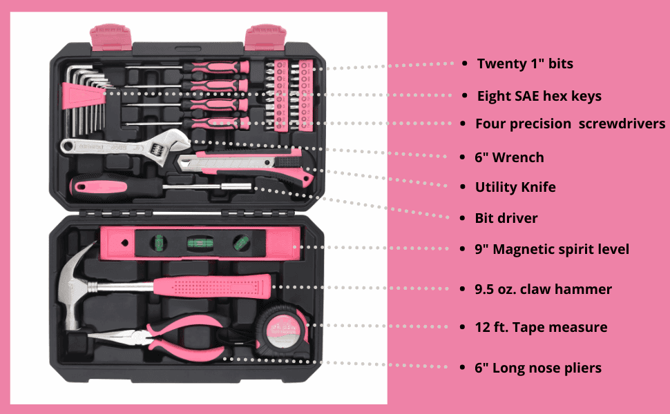 39 Piece General Pink Tool Set in Storage Case with upgraded Tool Selection DT9711P