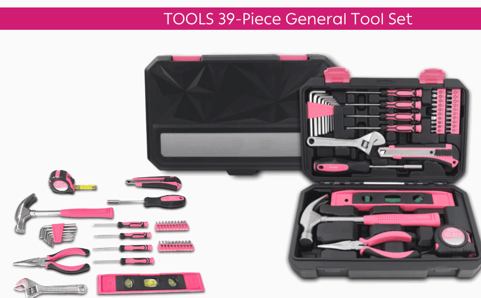 39 Piece General Pink Tool Set in Storage Case with upgraded Tool Selection DT9711P